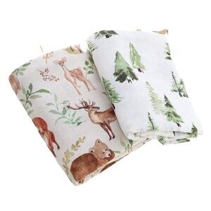 Bamboo Infant Swaddle Set in Evergreen & Woodland Animal patterns